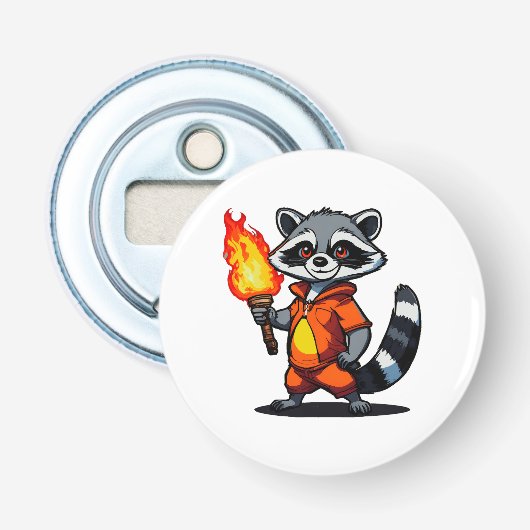 Wasbeer met fakkel button flesopener (Voorkant)
