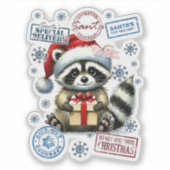 Wasbeer met kerstcadeau en postzegels sticker (Voorkant)