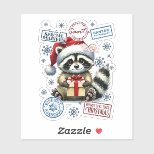 Wasbeer met kerstcadeau en postzegels sticker (Vel)