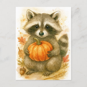 Wasbeer met Pompoen Thanksgiving Ansichtkaart Feestdagenkaart