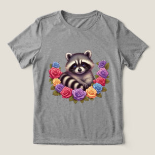 Wasbeer Omringd door Kleurrijke Rozen Tri-Blend Shirt