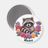 Wasbeer omringd door levendige kleurrijke Rozen Magneet (Voorkant / Achterkant)
