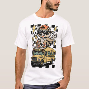 Wasbeer op bus terug naar school jongen leraar t-shirt