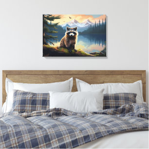 Wasbeer op een stam Bosmeer Canvas Afdruk