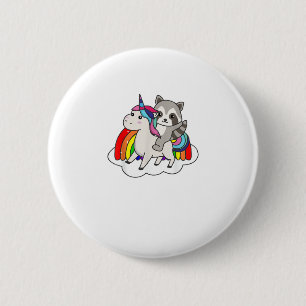 Wasbeer Op Eenhoorn Regenboog Dieren Zoete Eenhoor Ronde Button 5,7 Cm