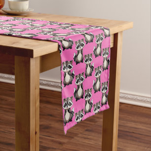 Wasbeer Patroon Design Roze Korte Tafelloper