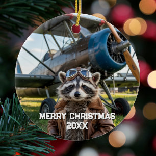 Wasbeer piloot vliegtuig grappige foto kerst keramisch ornament