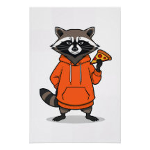 Wasbeer Pizza Poster – Grappige Cartoon Pizza Kuns