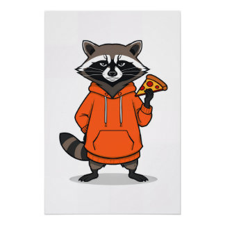 Wasbeer Pizza Poster – Grappige Cartoon Pizza Kuns Perfect Poster