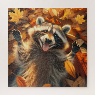 Wasbeer spelen in de herfst bladeren legpuzzel