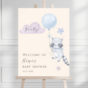 Wasbeer vliegende ballon jongen baby shower welkom poster