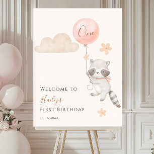 Wasbeer vliegende ballon meisje eerste verjaardag poster
