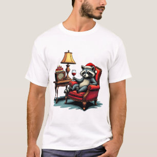 Wasbeer zittend in een stoel, wijn drinkend unieke t-shirt