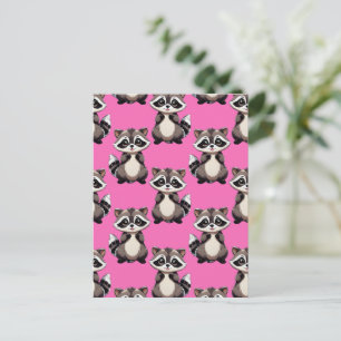 Wasbeerpatroon Roze Ontwerp Briefkaart
