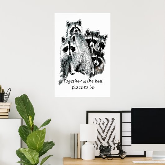 Wasberen Familie Print Voor Op De Muur – "Samen (Thuiskantoor)