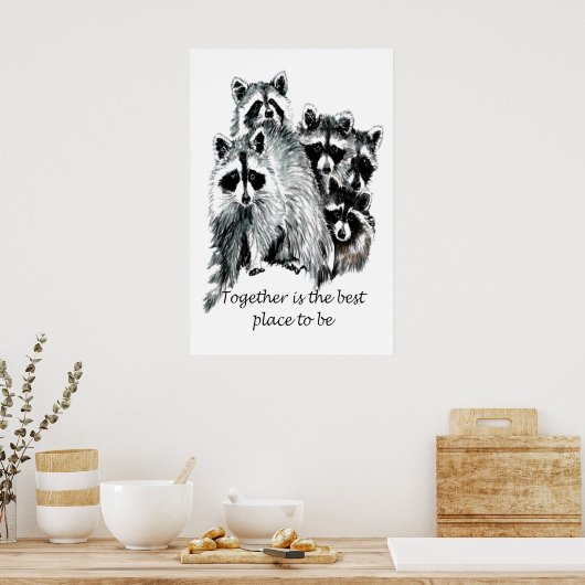 Wasberen Familie Printable Muurkunst – "Samen Poster (Keuken)