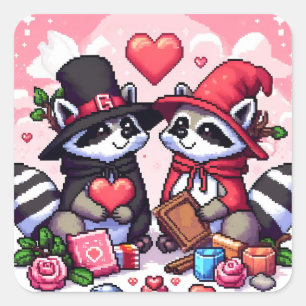 Wasberen in liefde pixelkunst vierkante sticker