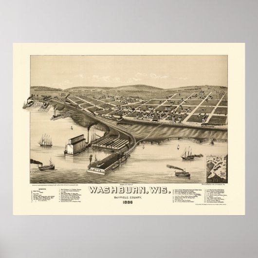 Wasbrand, WI Panorama - 1886 Poster (Voorkant)