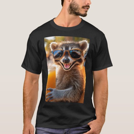 Waschbär entspannt mit coolem Drink T-shirt (Voorkant)