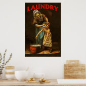 Wasgoed,  jongen op de wasbuis. poster (Keuken)