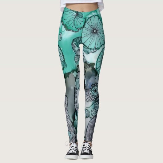 Wasgroene Abstracte Leggings (Voorkant)