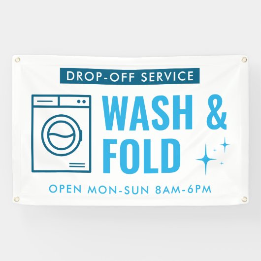 Wash & Fold Service Laundry Dry Cleaner Blue White Spandoek (Horizontaal)