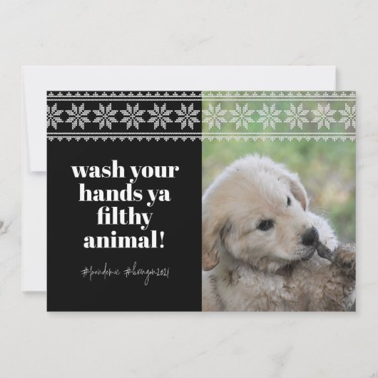 Wash Hands 2020 Funny Humor Sweater Cute Dog Foto Feestdagenkaart (Voorkant)