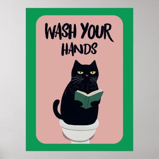 Wash your hands | Cat | Funny & decorative Poster (Devant)