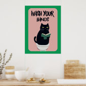 Wash your hands | Cat | Funny & decorative Poster (Cuisine)