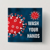 Wash Your Hands Vierkante Button 5,1 Cm (Voorkant)