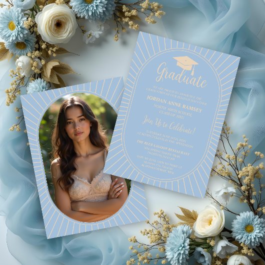 Washed Blue Elegant ovaal-vorm Afstuderen Kaart