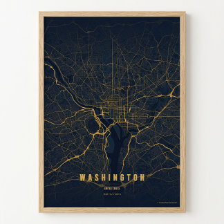 Washington D.C. Map Gold Print Poster Wallart Gift