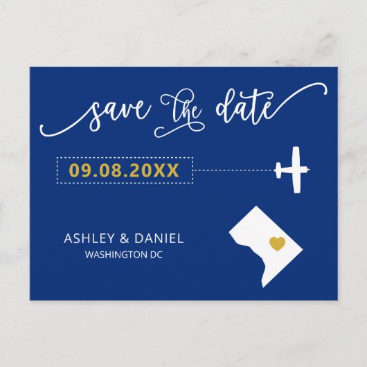 Washington D.C. Wedding Save the Date Map Briefkaa Briefkaart (Voorkant)