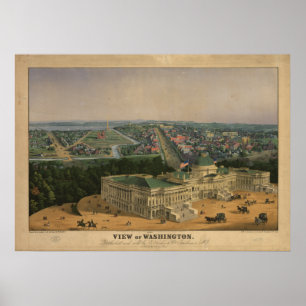 Washington DC 1852 Antiek panoramische kaart Poster