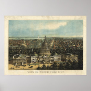 Washington DC 1871 Antiek panoramische kaart Poster