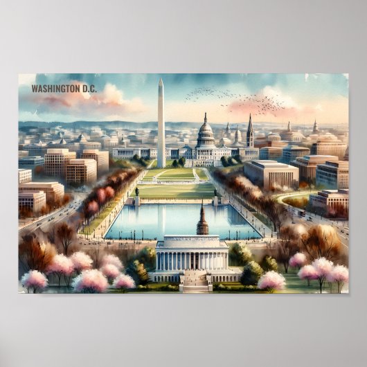 Washington DC Beroemde Reisplaatsen waterverf Poster (Voorkant)