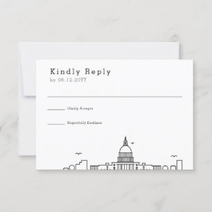 Washington DC bruiloft Gestileerde Skyline RSVP Kaartje