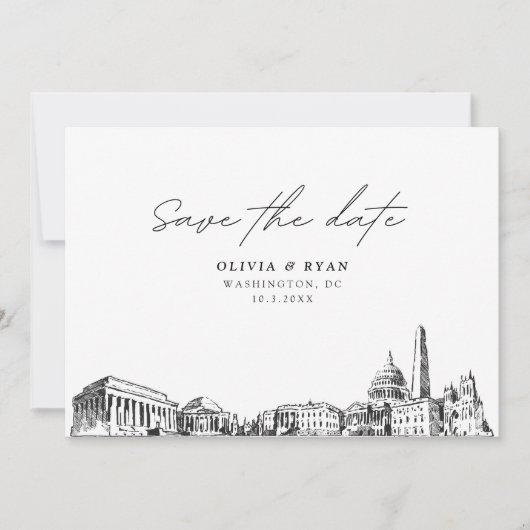 Washington DC Bruiloft Save the Date Modern Kaart (Voorkant)