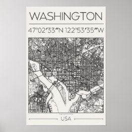 Washington DC Charcoal City Map Poster ModernUrban