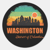 Washington DC City Skyline Retro Sunset Ronde Sticker (Voorkant)
