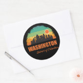 Washington DC City Skyline Retro Sunset Ronde Sticker (Envelop)