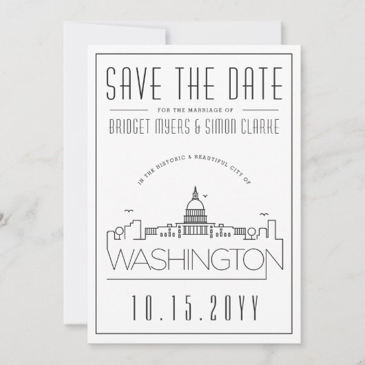 Washington DC | Gestileerde skyline De datum opsla Kaart (Voorkant)