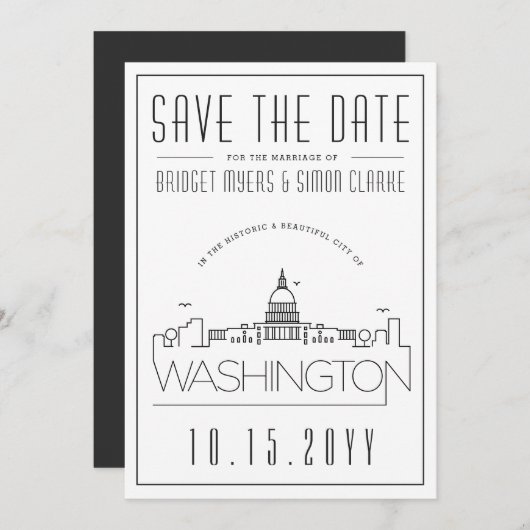 Washington DC | Gestileerde skyline De datum opsla Kaart (Voorkant / Achterkant)