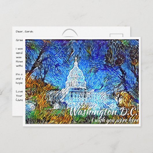 Washington DC Impressionistisch Amerikaans Capitol Briefkaart (Voorkant / Achterkant)