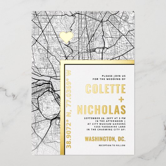 Washington, DC Love Locator | Stadsweddenschap Folie Uitnodiging (Voorkant)
