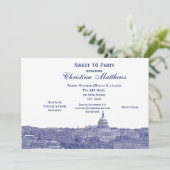 Washington DC Navy Skyline Silhouet Sweet 16 Kaart (Staand voorkant)
