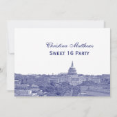 Washington DC Navy Skyline Silhouet Sweet 16 Kaart (Achterkant)