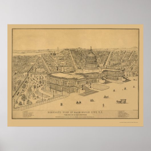 Washington, DC Panorama Map - 1872 Poster (Voorkant)