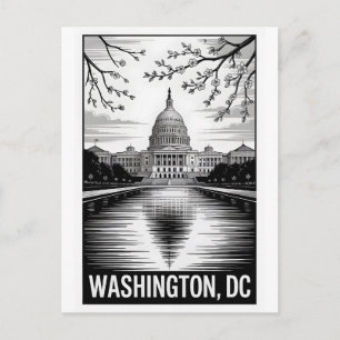 Washington DC Silhouet Zwart Wit Houtsnede Briefkaart