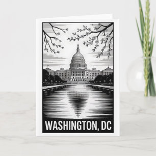 Washington DC Silhouet Zwart Wit Houtsnede Kaart